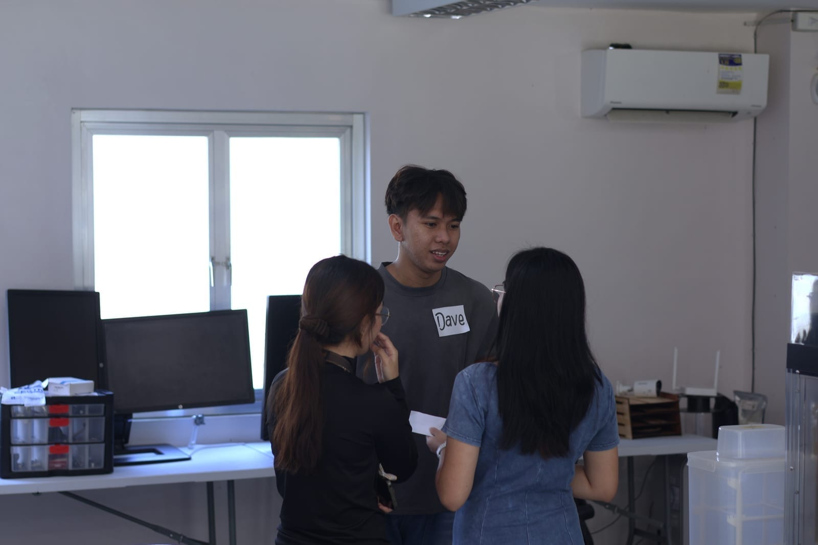 Interns discussing ideas during the onboarding activity
